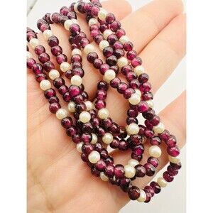 Natural garnet freshwater pearl beaded necklace 30”